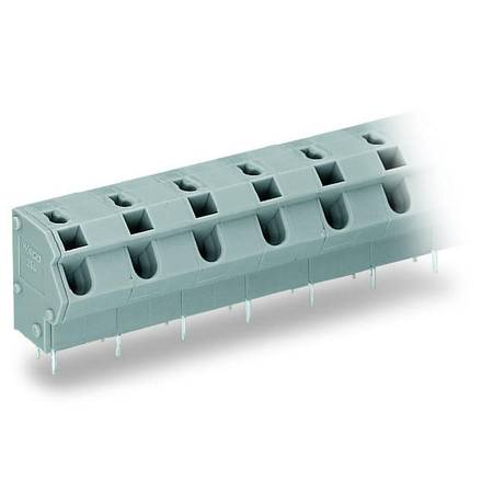 Клемма на печатную плату; 2,5 мм<sup>2</sup>; Шаг контактов 10/10,16 мм; 8-пол.; PUSH WIRE®; 2,50 мм<sup>2</sup>; серые, Wago # 254-658 Клемма на печатную плату; 2,5 мм<sup>2</sup>; Шаг контактов 10/10,16 мм; 8-пол.; PUSH WIRE®; 2,50 мм<sup>2</sup>; серые, Wago # 254-658