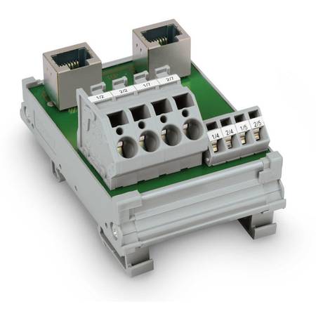 Интерфейсный модуль; 2xRJ-45; Клеммы для печатных плат, двухрядные; в монтажном держателе; с экранированным соединением, Wago # 289-966 Интерфейсный модуль; 2xRJ-45; Клеммы для печатных плат, двухрядные; в монтажном держателе; с экранированным соединением, Wago # 289-966