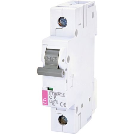 Автоматический выключатель ETIMAT 6 AC 1p C 6A 6kA, ETI # 2141512