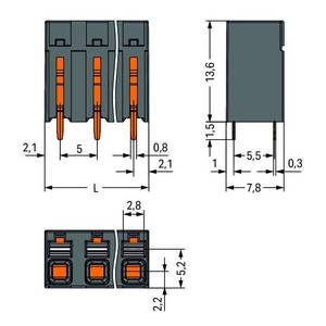 Клемма THR на печатную плату; нажимная кнопка; 1,5; Шаг контактов 5 мм; 2-пол.; Push-in CAGE CLAMP®, Wago # 2086-3102/300-000