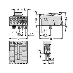 1-проводная вилка; Push-in CAGE CLAMP®; 1,5; Шаг контактов 3,5 мм; 10-пол.; Монтажные ножки, Wago # 2091-1530/020-000