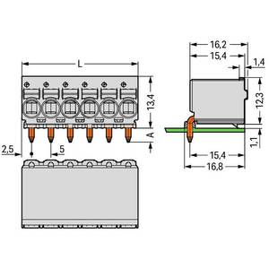 1-провод. розетка, монтаж THТ, угловая; нажимная кнопка; Push-in CAGE CLAMP®; 2,5 мм<sup>2</sup>; Шаг контактов 5 мм; 8-пол., Wago # 2092-1358