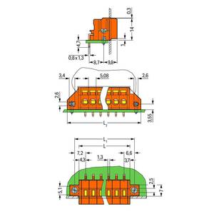 Клемма на печатную плату;  2,5 мм<sup>2</sup>;  Шаг контактов 5,08 мм;  2-пол.;  CAGE CLAMP®;  зажимное кольцо, Wago # 231-632/017-000