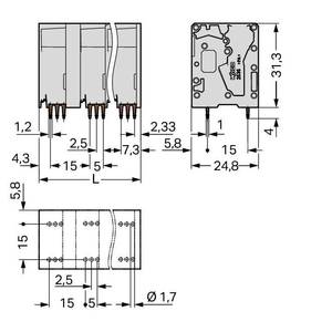 Клемма на печатную плату; 16 мм<sup>2</sup>; Шаг контактов 15 мм; 8-пол.; Push-in CAGE CLAMP®; 16,00 мм<sup>2</sup>; серые, Wago # 2636-3358