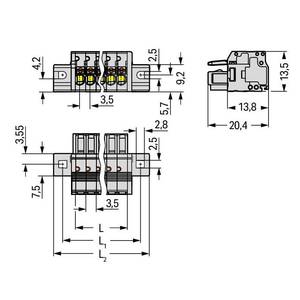 1-проводниковая розетка; нажимная кнопка; Push-in CAGE CLAMP®; 1,5; Шаг контактов 3,5 мм; 4-пол., Wago # 2734-104/031-000