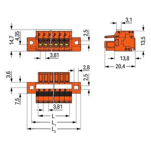 1-проводниковая розетка; нажимная кнопка; Push-in CAGE CLAMP®; 1,5; Шаг контактов 3,81 мм; 16-пол., Wago # 2734-216/027-000