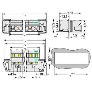 1-проводная вилка; CAGE CLAMP®; 2,5 мм<sup>2</sup>; Шаг контактов 7,5 мм; 4-пол.; Заземляющий контакт, Wago # 723-604/114-042