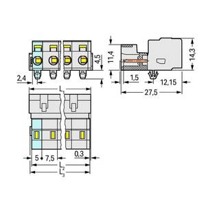 1-проводная вилка; CAGE CLAMP®; 2,5 мм<sup>2</sup>; Шаг контактов 7,5 мм; 5-пол.; Заземляющий контакт, Wago # 723-605/018-042