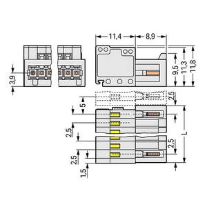 1-проводная вилка; CAGE CLAMP®; 0,5 мм<sup>2</sup>; Шаг контактов 2,5 мм; 3-пол.; 100% защита от неправильного подсоединения, Wago # 733-203/032-000