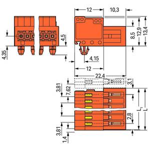1-проводная вилка;  CAGE CLAMP®;  1,5;  Шаг контактов 3,81 мм;  19-пол.;  100% защита от неправильного подсоединения, Wago # 734-349/018-000