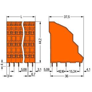 Четырехуровн. клемма на печатную плату; 2,5 мм<sup>2</sup>; Шаг контактов 5,08 мм; 24-пол.; CAGE CLAMP®; 2,50 мм<sup>2</sup>; оранжевые, Wago # 738-306