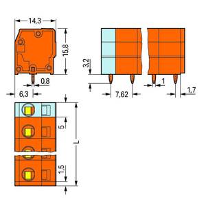 Клемма на печатную плату; 2,5 мм<sup>2</sup>; Шаг контактов 7,62 мм; 10-пол.; CAGE CLAMP®; 2,50 мм<sup>2</sup>; оранжевые, Wago # 739-240