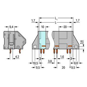 Клемма на печатную плату; 16 мм<sup>2</sup>; Шаг контактов 20 мм; 2-пол.; CAGE CLAMP®; опция объединения, Wago # 745-652/011-000