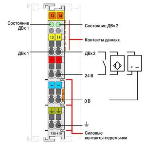 2-канальный дискретный вход; тока; 3 мс; Датчик приближения, Wago # 750-410