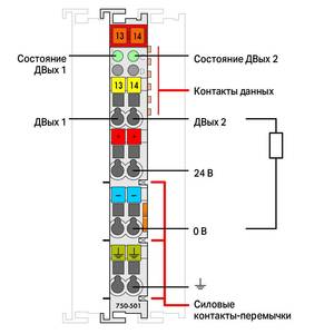 2-канальный дискретный выход; тока; 0,5 А, Wago # 750-501