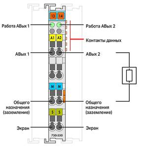2-канальный аналоговый выход; 0 - 10 В пост.тока; S5, Wago # 750-550/000-200