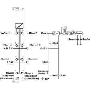 2-канальный аналоговый выход; 0/4 – 20 мA; 16 бит; 6 - 18 В пост.тока, Wago # 750-563