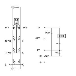 2-канальный дискретный вход; 48 В постоянного тока; 3 мс, Wago # 753-412