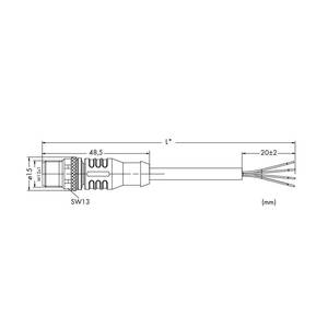 Кабель электропитания; Штекер M12A; прямой; 4-пол.; Длина: 5 м, Wago # 756-3103/040-050