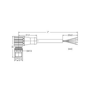 Кабель электропитания; Розетка M12B; прямая; 4-пол.; Длина: 2 м, Wago # 756-3104/040-020