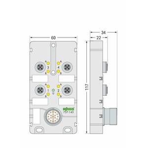 Коробка для подключения датчиков / исполнительных устройств М12; 4-канальные; 5-пол.; Соединитель M23, Wago # 757-145