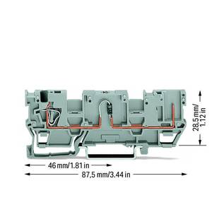 1-пров./1-контактн. компон. несущая клемма; с 2 позициями для перемычки; с диодом 1N4007; анод справа, Wago # 769-218/281-411