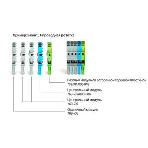 Центральный модуль для 1-пров. розетки; угловой; CAGE CLAMP®; 4 мм<sup>2</sup>; Шаг контактов 5 мм; 1-пол.; 4,00 мм<sup>2</sup>; серые, Wago # 769-513