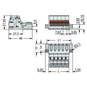 1-проводная вилка; Push-in CAGE CLAMP®; 10 мм<sup>2</sup>; Шаг контактов 7,62 мм; 2-пол., Wago # 831-3202/109-000
